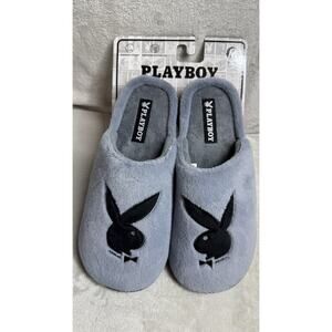 Playboy NEW Mens Slippers Slip On M 9-10 Gray Black Memory Foam Indoor Outdoor